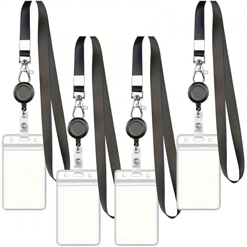 Lanyard Badge Holder - Set di 4 Cordini Neri Retrattili