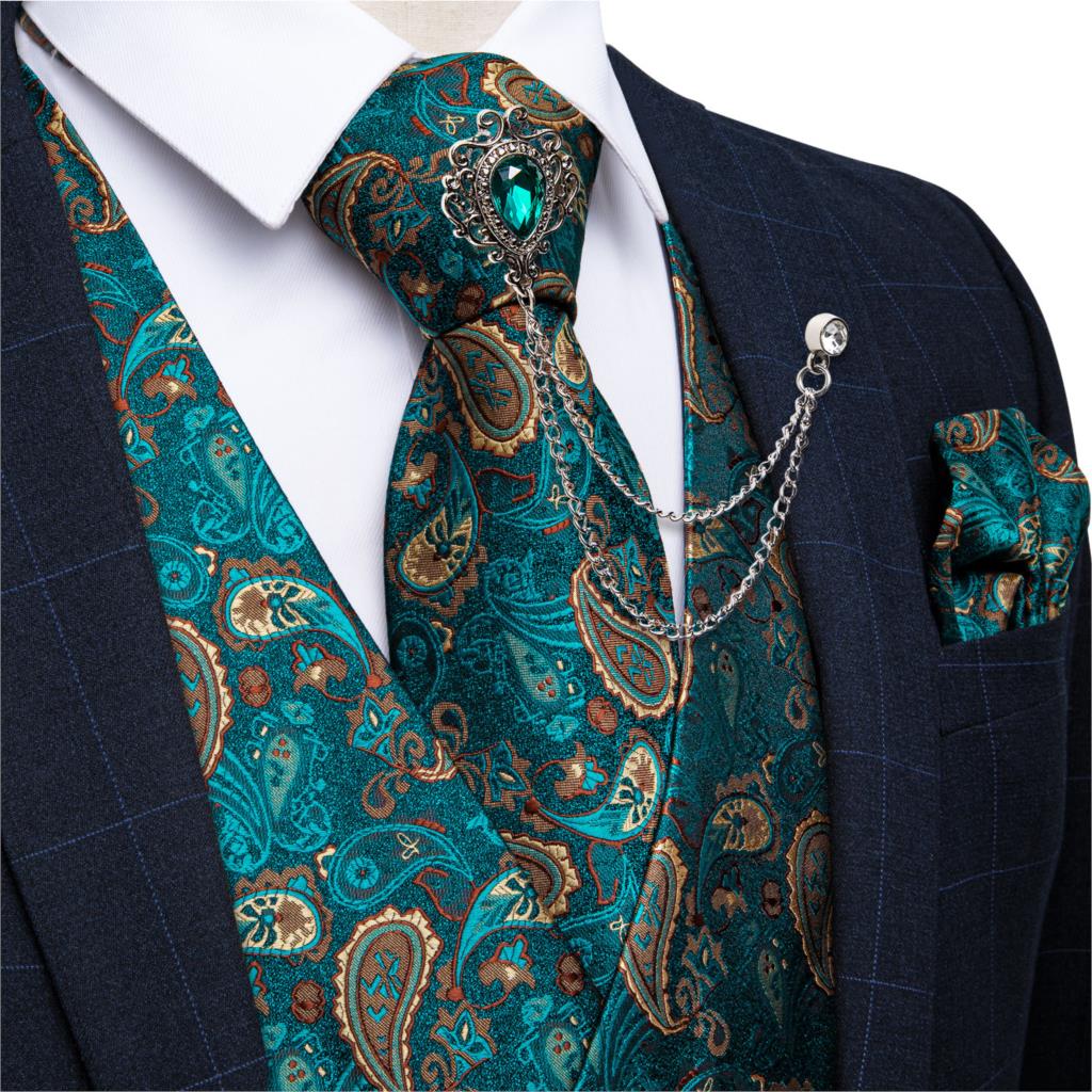 Pocket Square Set - Nuovo Gilet Formale Verde Teal con