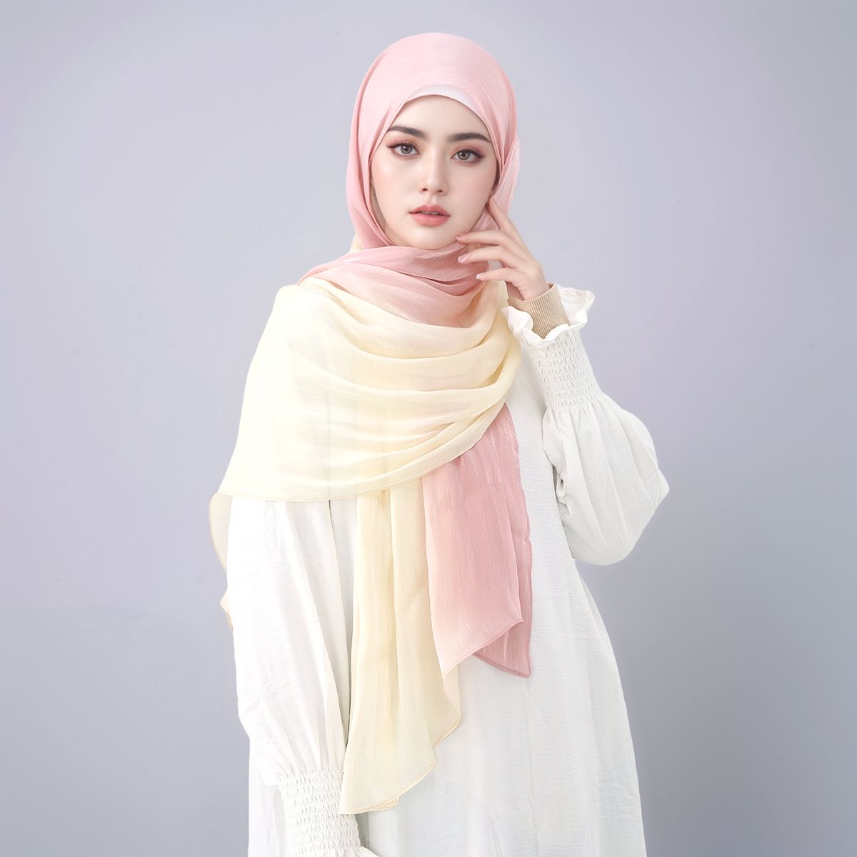 Head Wrap Turban - Sciarpa Hijab di seta scintillante sfumata